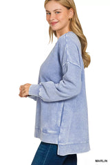 Zenana Full Size Acid Washed Double Ribbed Hi-low Sweatshirt Plus Size OutfitFlow