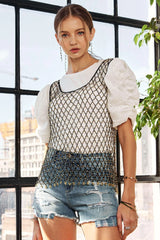ADORA Beads Accent Fishnet Tank Top OutfitFlow
