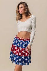 BiBi American Flag Theme Star Sequin Tiered Skirt OutfitFlow