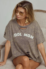 BiBi Washed Laser Cut Detail Cool Mom Print Top OutfitFlow