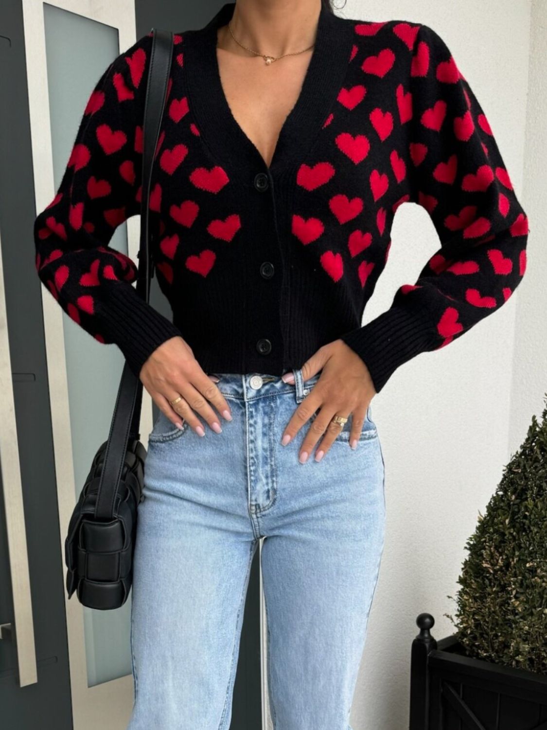 Valentine’s Day Heart V-Neck Cropped Cardigan