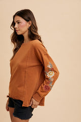 Annie Wear Embroidered Long Sleeve French Terry Top OutfitFlow