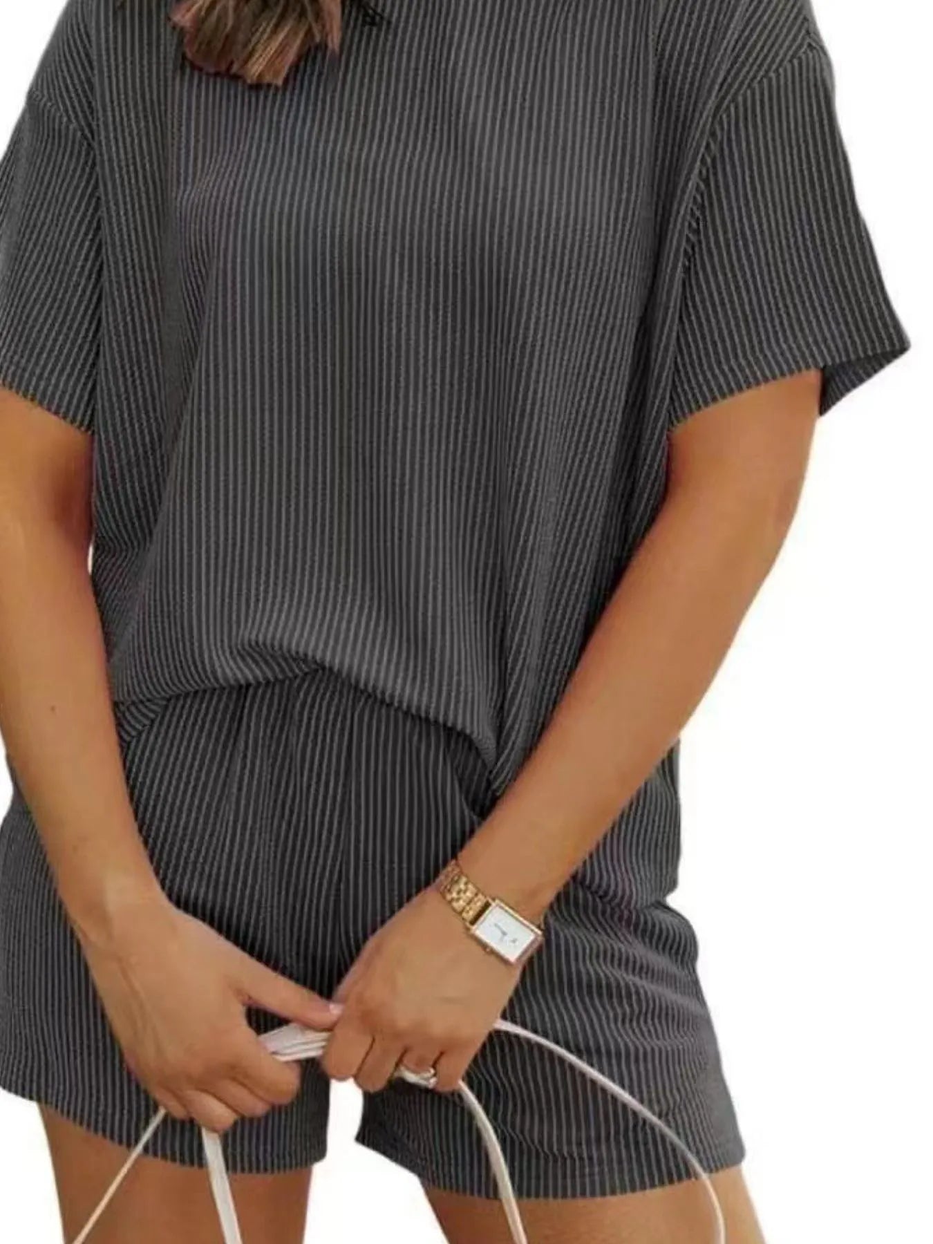 Full Size Ribbed Short Sleeve Top and Shorts Two-Piece Set Plus Size OutfitFlow