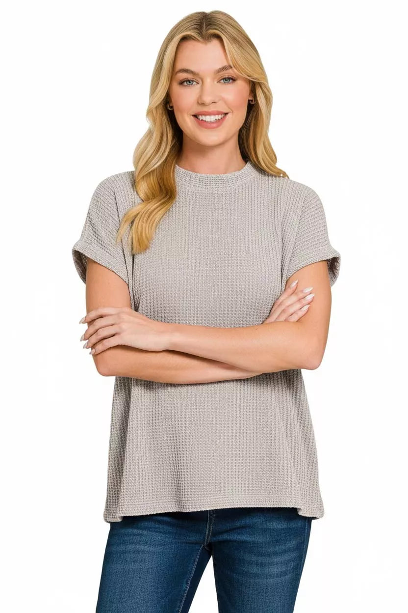 Zenana Chenille Waffle Cap Sleeve Sweater Trendsi