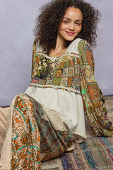 POL Balloon Sleeve Peplum Blouse with Trim Detail OutfitFlow