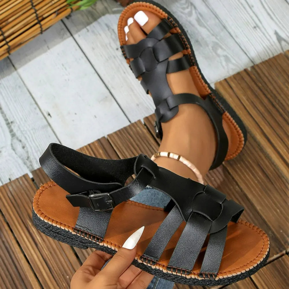Open Toe Flats Sandals Black OutfitFlow