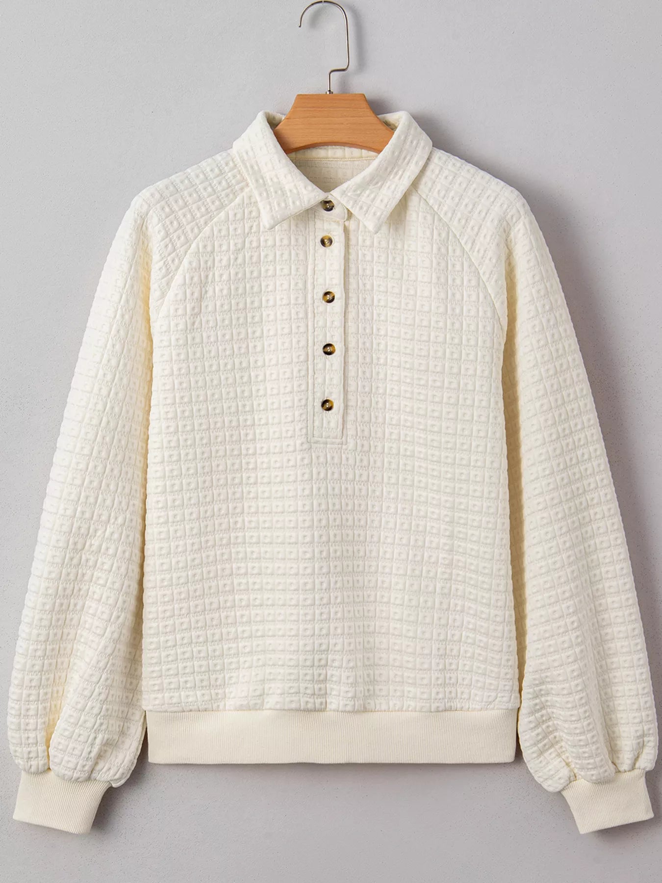 Textured Half Button Collared Sweatshirt OutfitFlow