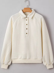 Textured Half Button Collared Sweatshirt OutfitFlow