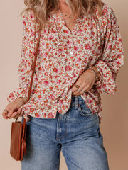 Floral Long Sleeve Button Down Blouse OutfitFlow