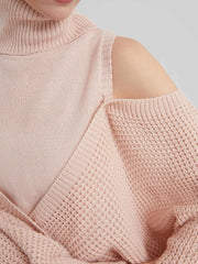 Waffle Knit Cold Shoulder Turtleneck Sweater OutfitFlow