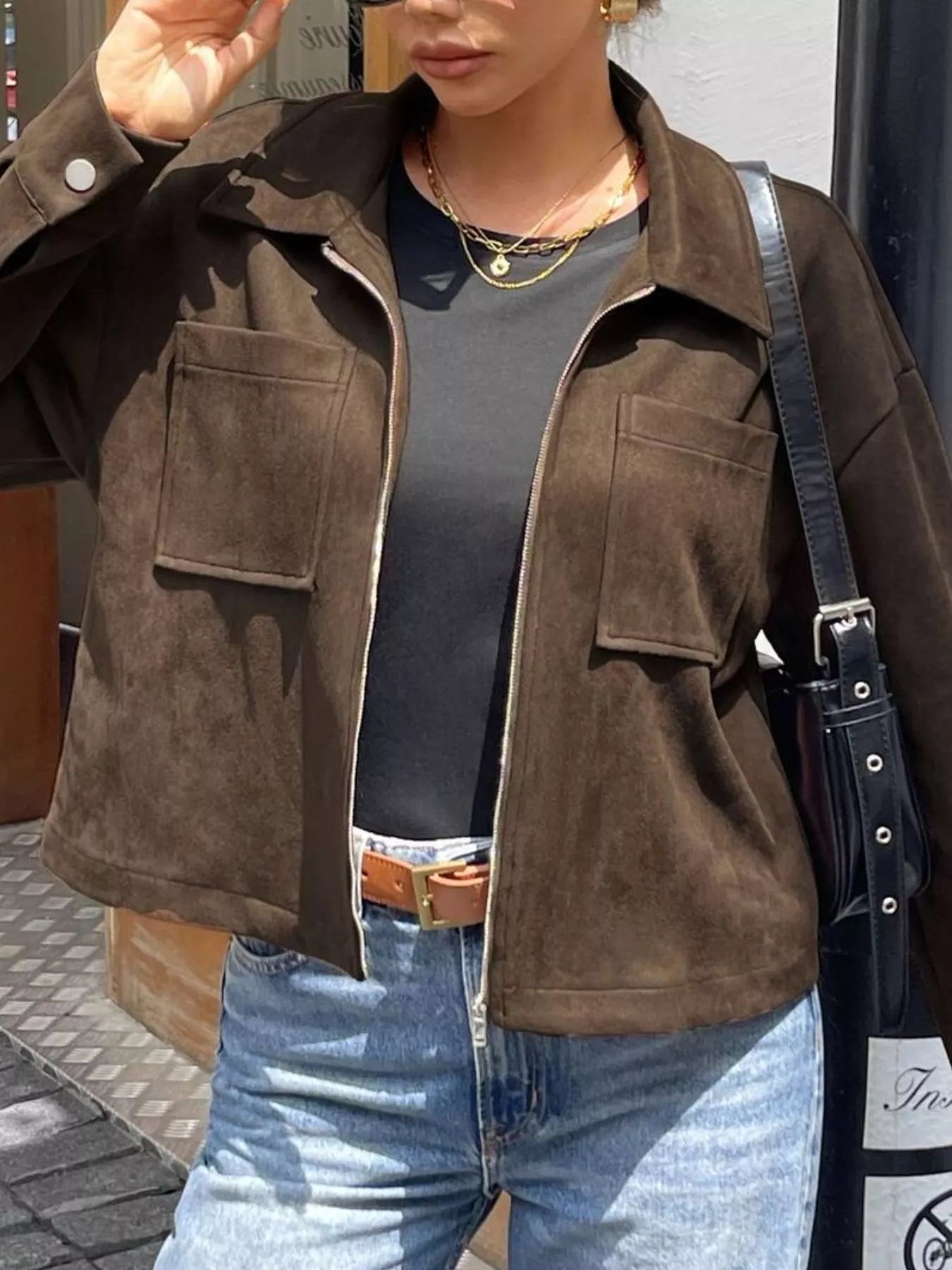 Casual Long Sleeve Zip-Up Jacket OutfitFlow