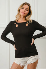 BiBi Rib Knit With Cut Out and Tied Neck Detailed Top BLACK OutfitFlow