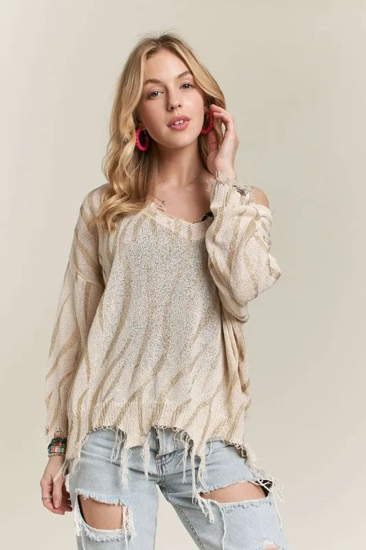 ADORA Frayed Zebra Knit Top OutfitFlow