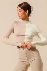 SO ME Color Block Fitted Crop Sweater Top OutfitFlow