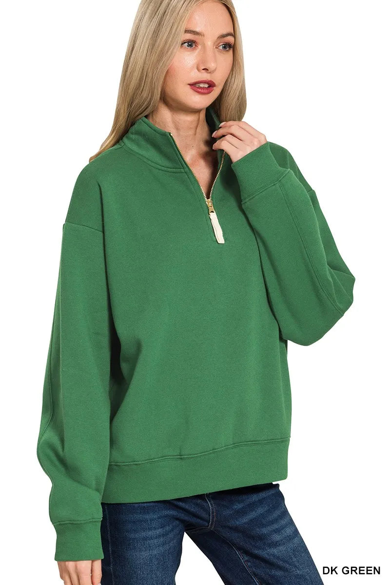 Zenana Fleece Half Zip Sweatshirt Trendsi