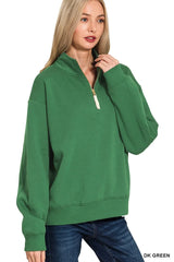 Zenana Fleece Half Zip Sweatshirt Trendsi