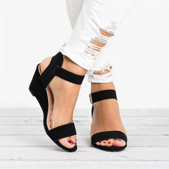 Open Toe Wedge Sandals Black OutfitFlow