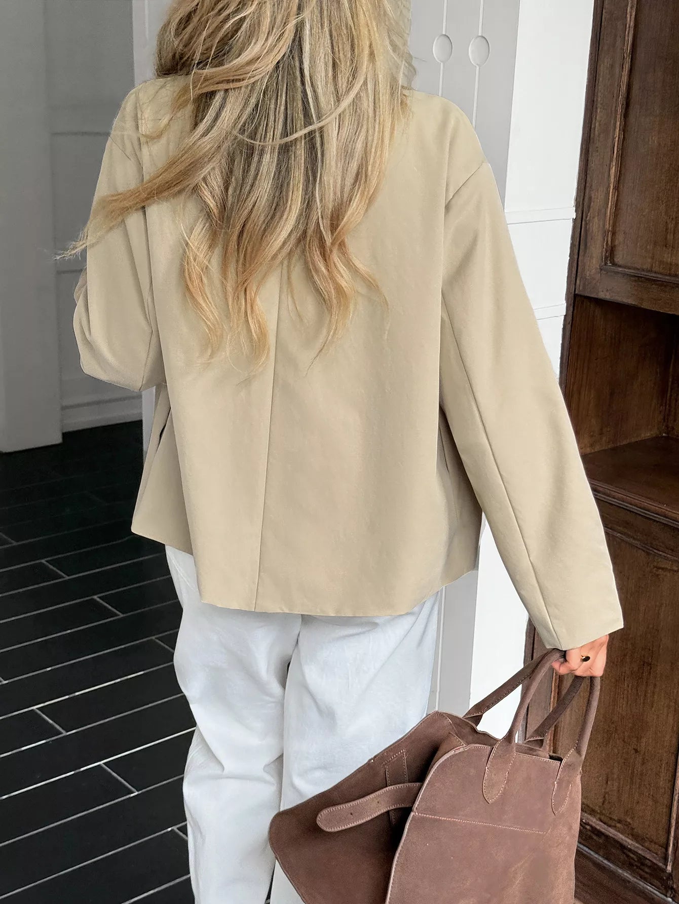 Double-Breasted Long Sleeve Jacket OutfitFlow