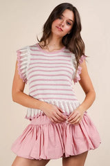 VERY J Ruffle Detail Striped Knit Sweater Top OutfitFlow
