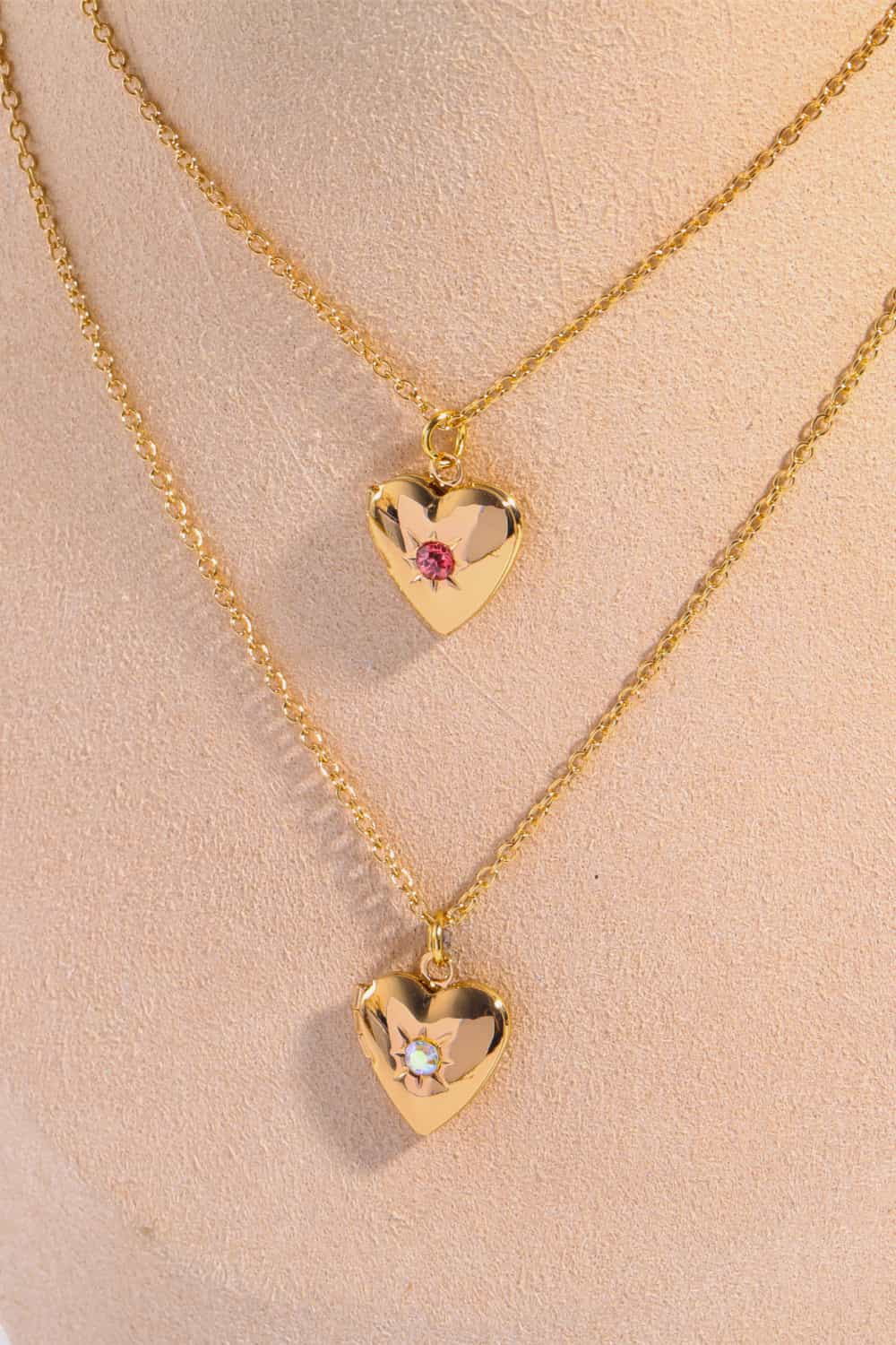 Zircon Heart Shape 14K Gold-Plated Pendant Necklace OutfitFlow