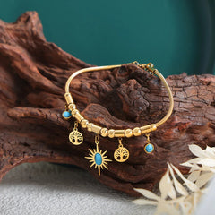 Gold-Plated Titanium Steel Charm Bracelet Gold One Size OutfitFlow