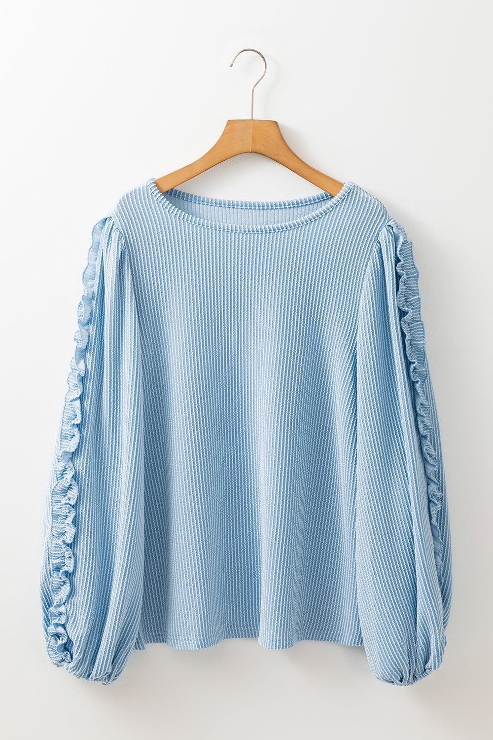 Outfit Flow - Frill Texture Round Neck Long Sleeve Sweatshirt