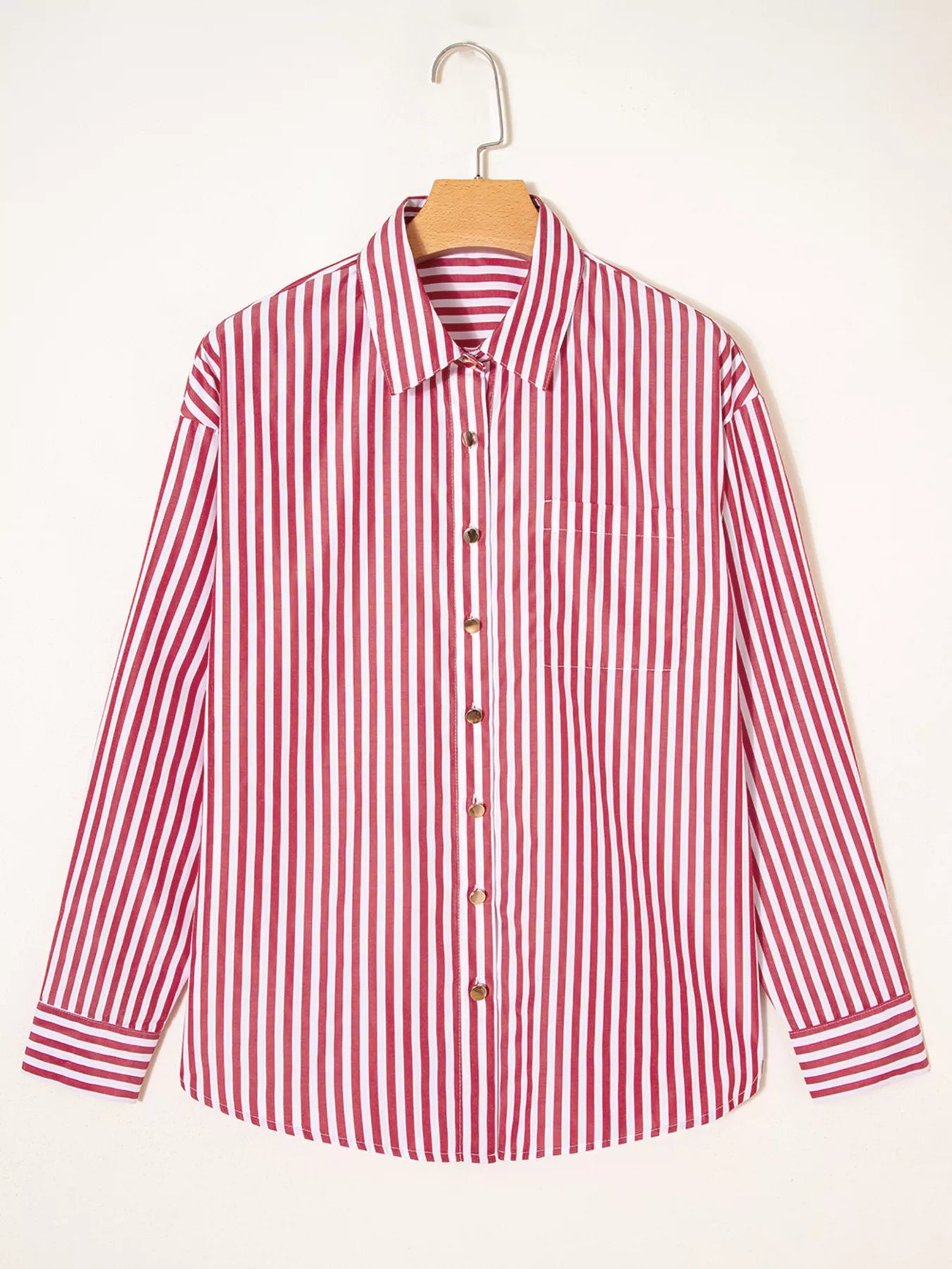 Striped Button-Up Long Sleeve Shirt OutfitFlow