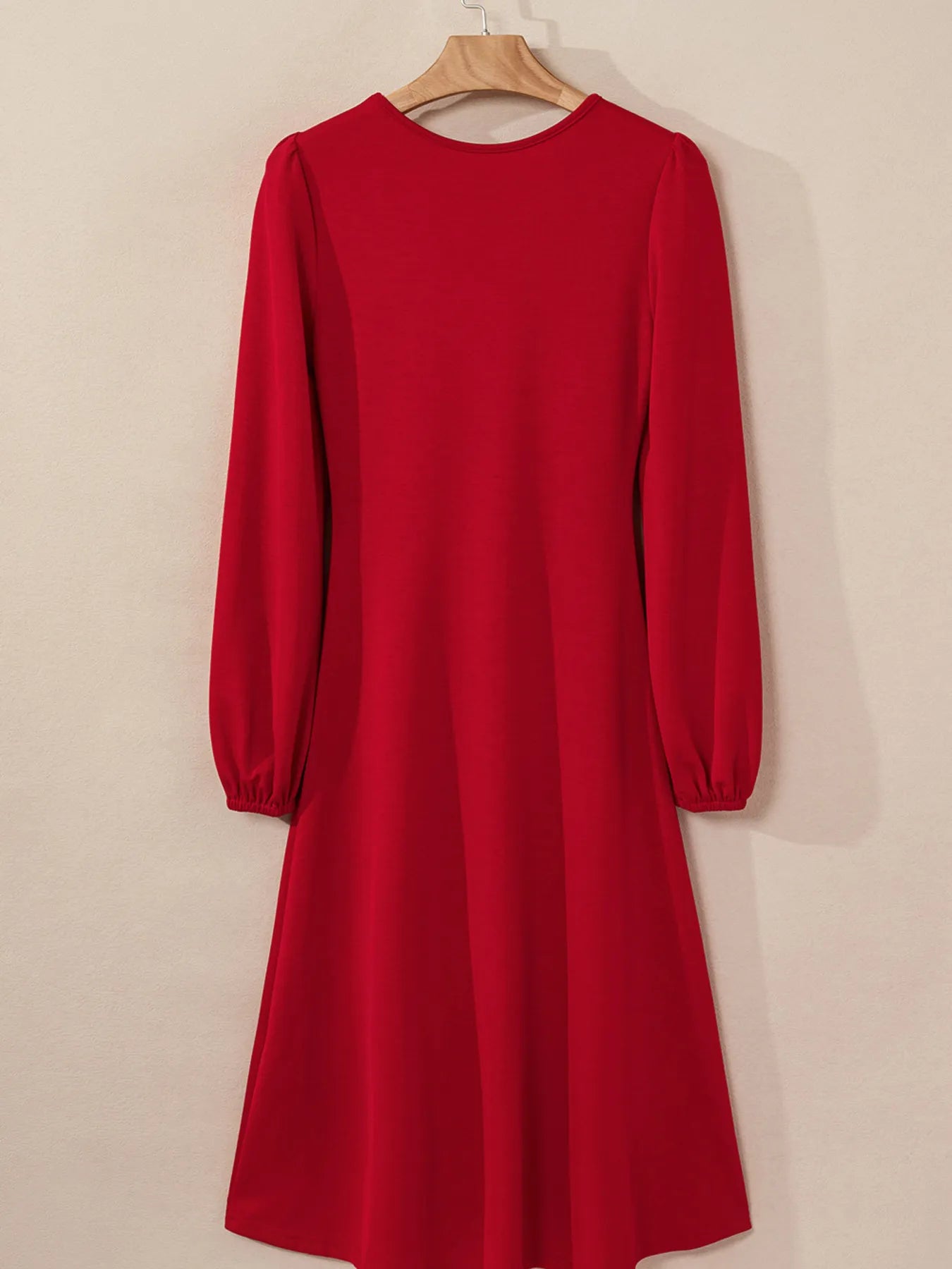 Solid Color Ruched Detail Long Sleeve Midi Dress OutfitFlow