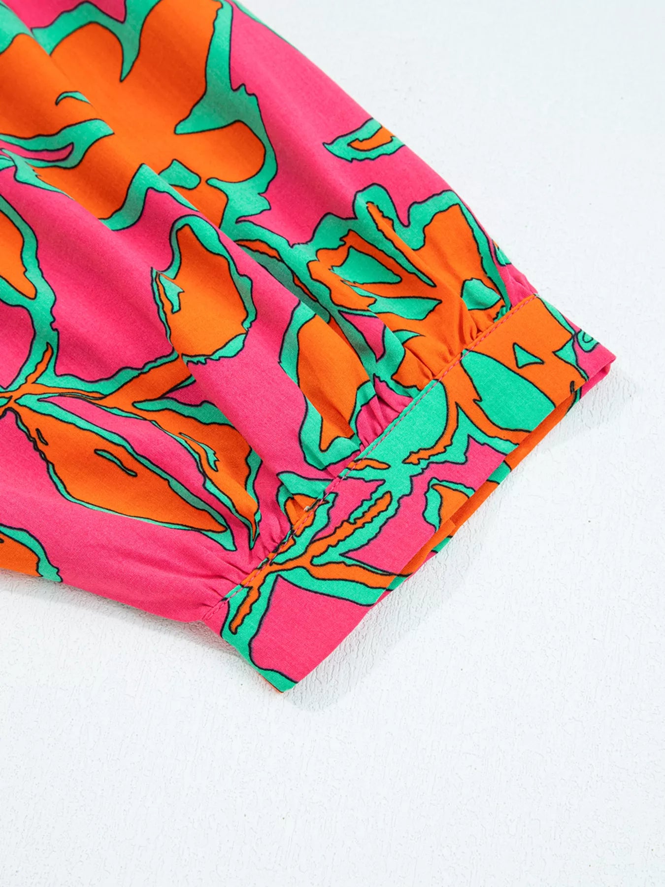 Floral Print Batwing Sleeve Buttoned Loose Fit Shirt OutfitFlow