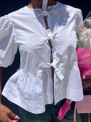 Puff Sleeve Bow Tie Blouse OutfitFlow