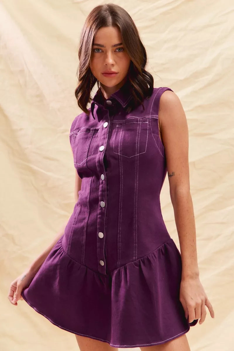 SO ME Button Down Sleeveless Collared Game Day Mini Dress OutfitFlow