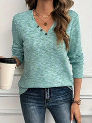 Heathered V-Neck Long Sleeve T-Shirt OutfitFlow