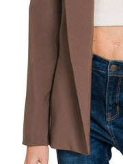 Zenana Woven Long Sleeve Blazer With Lining OutfitFlow