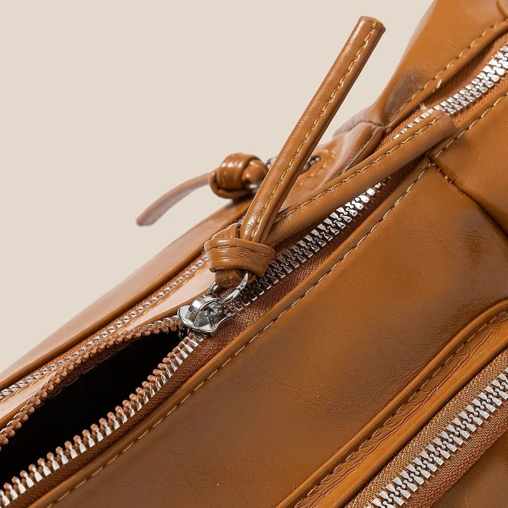 Fame Glossy Faux Leather Multi Pocket Hand Bag OutfitFlow