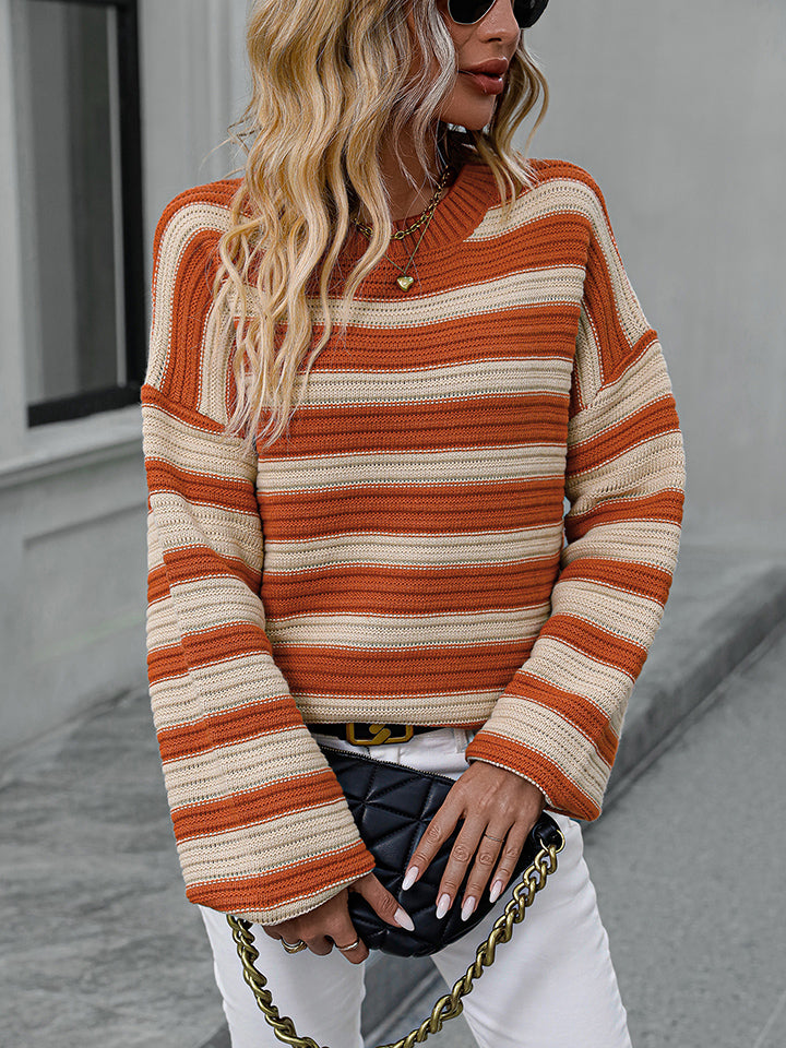 Striped Dropped Shoulder Sweater OutfitFlow