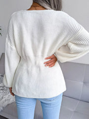 V-Neck Dropped Shoulder Sweater OutfitFlow