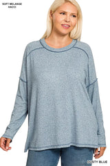 Zenana Full Size Melange Hacci Exposed Seam Hi-low Tee Plus Size OutfitFlow
