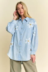 Davi & Dani Lightweight Washed Daisy Patch Waffle Knit Shirt OutfitFlow