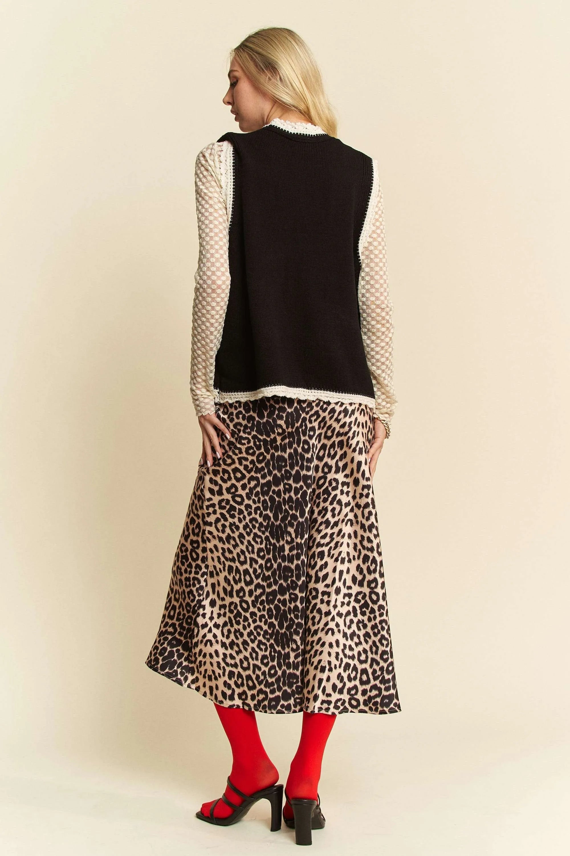 Davi & Dani Floral Embroidered Lace Sweater Knit Vest OutfitFlow