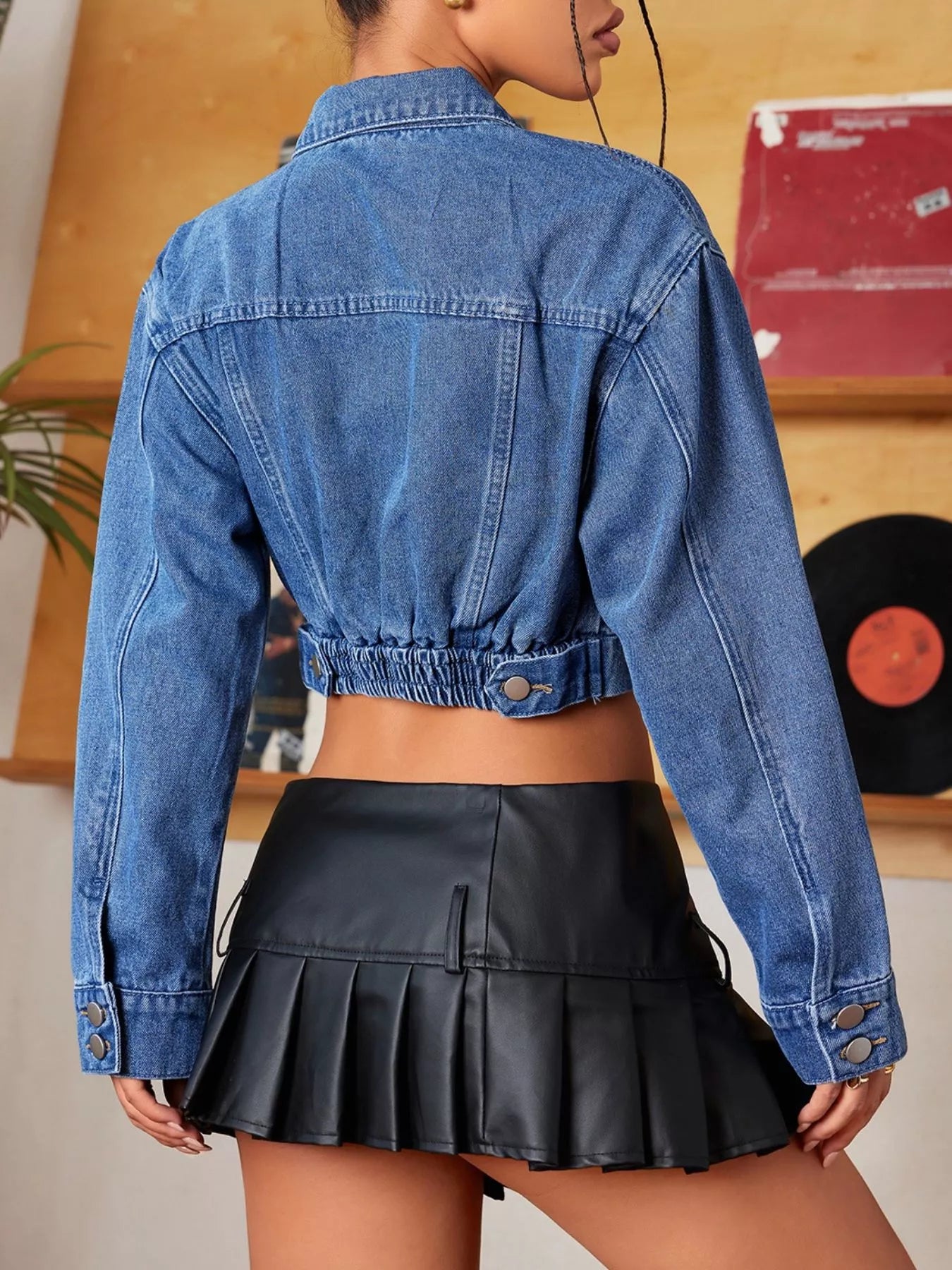 Button Up Cropped Casual Denim Jacket Trendsi