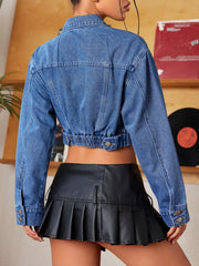 Button Up Cropped Casual Denim Jacket Trendsi