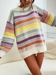 Rainbow Striped Drop Shoulder Oversized Sweater OutfitFlow