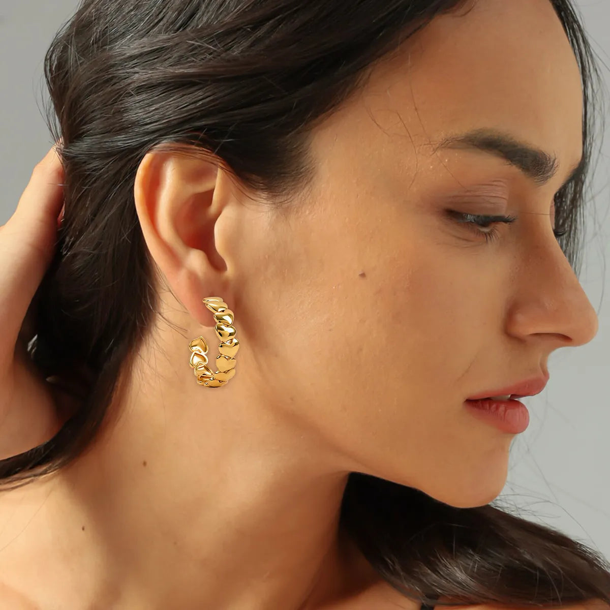 18K Gold-Plated Heart Hoop Earrings Gold One Size OutfitFlow