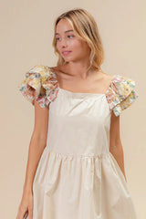 BiBi Flower Embroidered Floral Print Sleeve Dress OutfitFlow