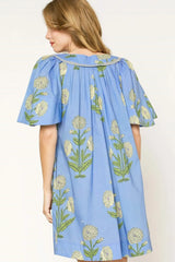 Umgee Tropical Print Bell Sleeve Mini Dress OutfitFlow