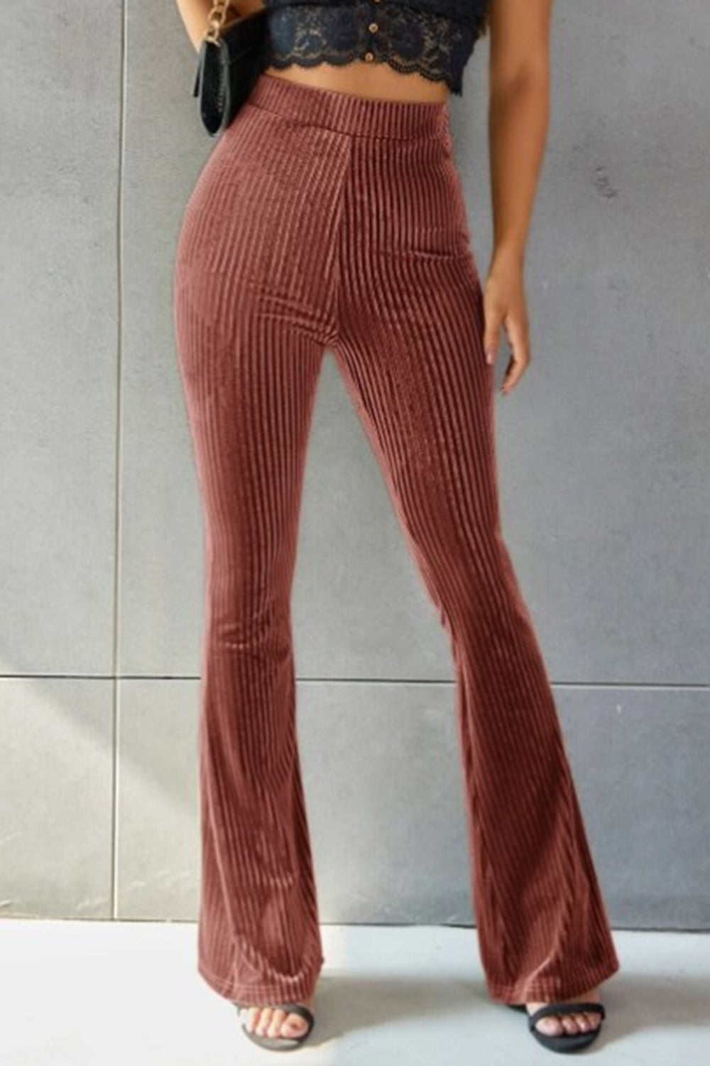 Outfit Flow - Ribbed High Waist Flare Pants