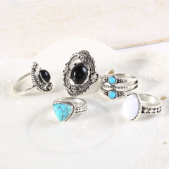 Alloy Turquoise 5-Piece Ring Set