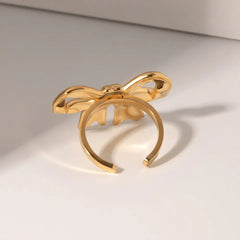 18K Gold-Plated Stainless Steel Bow Ring OutfitFlow