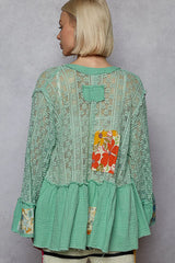 POL Lace Ruffled Hem Open Front Cardigan OutfitFlow