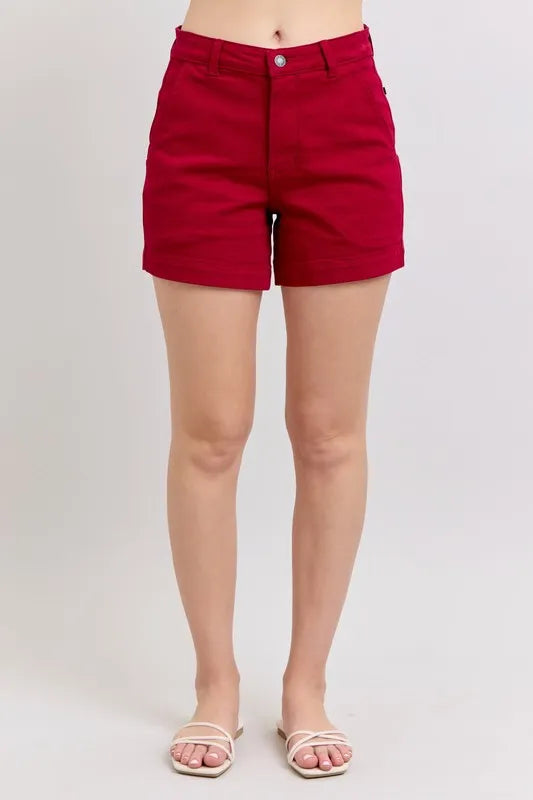 Judy Blue Full Size High Waist Tummy Control Garment Dyed Heart Shaped Denim Shorts Plus Size OutfitFlow